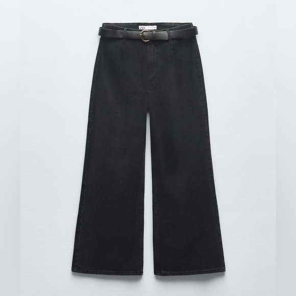 ZARA High-Waisted Wide Leg Crop Pants in Black - Picture 1 of 2